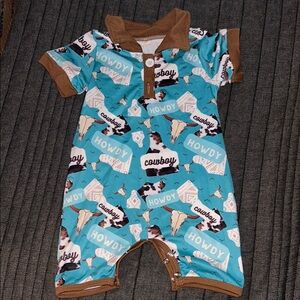 Cowboy Themed Kids One Piece - Blue and Brown